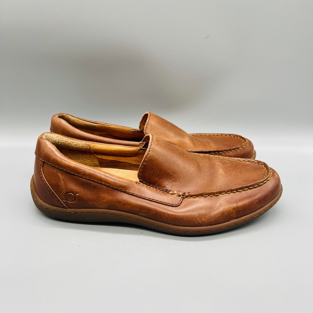 Born Shoes Men 9.5 Brown Leather Slip On Driving Mocassin Loafers Casual Comfort
